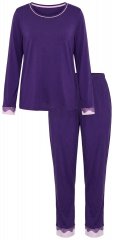 Ulla Popken 812441 Pyjama à manches longues en dentelle Bleu roi