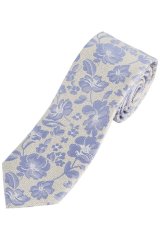 JP1880 837693 Cravate en soie à fleurs extra-longue Gris bleu