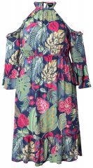 Ulla Popken 842471 Robe mi-longue imprimée Bleu marine