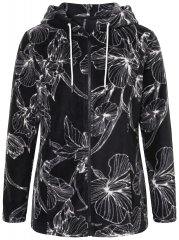 Ulla Popken 842758 Veste polaire fleurie à capuche Noir