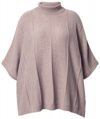 Ulla Popken 844996 Poncho côtelé en mérinos col roulé Marron clair