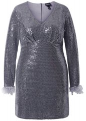 Ulla Popken 845145 Robe à sequins à col V Argent