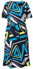 Ulla Popken 847324 Robe mi-longue imprimée Bleu marine