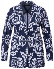 Ulla Popken 847586 Blazer en jacquard fleuri Bleu marine