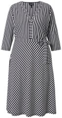 Ulla Popken 848052 Robe mi-longue rayée à ceinture à nouer Noir