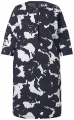 Ulla Popken 848061 Robe mi-longue fleurie à manches 3/4 Noir