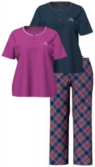 Ulla Popken 850864 Ensemble pyjama 3 pièces à carreaux Violet
