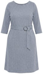 Ulla Popken 851666 Robe mi-longue rayée à manches 3/4 Gris chiné