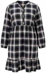 Ulla Popken 853728 Robe à carreaux et volants Noir