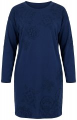 Ulla Popken 853877 Robe sweat fleurie Bleu marine
