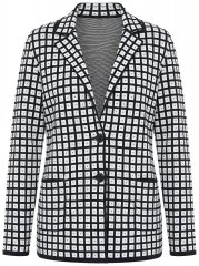 Ulla Popken 855173 Blazer en maille à carreaux Blanc cassé