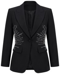 Ulla Popken 855550 Blazer cintré à pierres scintillantes Noir