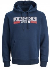Jack & Jones CORP LOGO PLAY 4 Print Hoodie Navy Blazer