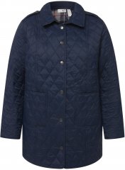 Ulla Popken Quilted Jacket with Plaid Lining Navy