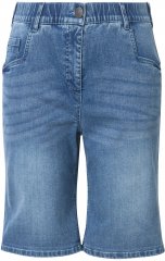 Ulla Popken Denim Wide Leg Elastic Waist Bermuda Shorts Blue Denim