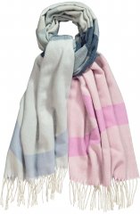 Ulla Popken Cozy Lettering Fringed Scarf Pink and Blue