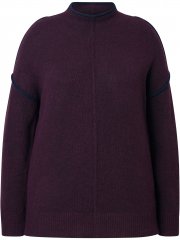 Ulla Popken Contrast Trim Long Sleeve Sweater Dark Ruby