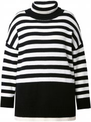 Ulla Popken Striped Stand-Up Collar Sweater Black