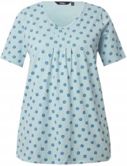 Ulla Popken Tile Print Short Sleeve Pleated Tee Light Moss Green