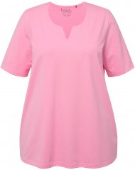 Ulla Popken Essential Notch Neck Stretch Tee Light Pink