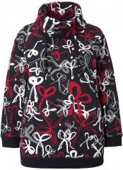 Ulla Popken Ribbon Print Turtleneck Sweatshirt Black