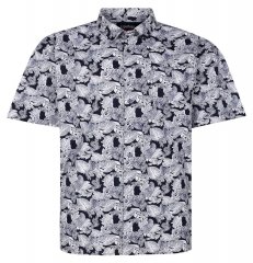 Espionage SH462 Chemise à imprimé feuilles bleu marine/blanc