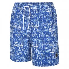 Espionage SW097 Short de Bain Imprimé Hawaïen Bleu Roi/Blanc
