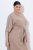 Ulla Popken 852288 Robe mi-longue à manches courtes et ceinture à nouer Marron clair - Robes midi - Robes midi grande taille