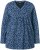 Ulla Popken Geometric Print 3/4 Sleeve Pleated Tee Navy Blue - T-shirts imprimés pour femme - 