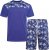 Kam Jeans 5002 Palm Tree Panel Tee And Short Set Electric Blue - T-shirts - T-shirts Homme Grande Taille