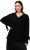 Ulla Popken Lace-Up Cuff Long Sleeve V-Neck Sweater Black - Sweatshirts & hoodies - 