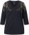 Ulla Popken Feather Beadwork 3/4 Sleeve Top Black - T-shirts imprimés pour femme - 