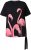 Ulla Popken Flamingo Short Sleeve Graphic Tee Black - T-shirts imprimés pour femme - 