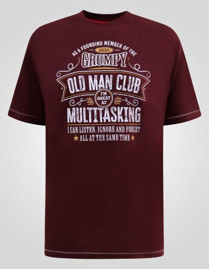D555 Baldwin Grumpy Old Man Club Print Crew Neck T-shirt Burgundy/ Black Twist - T-shirts - T-shirts Homme Grande Taille