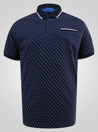 D555 Reid AOP Polo With Jacquard Collar, Pocket And Cuffs Bleu marine - Polos - Polos homme grande taille