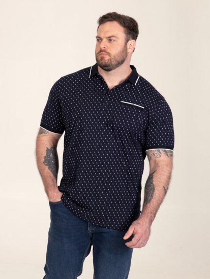 D555 Reid AOP Polo With Jacquard Collar, Pocket And Cuffs Bleu marine - Polos - Polos homme grande taille