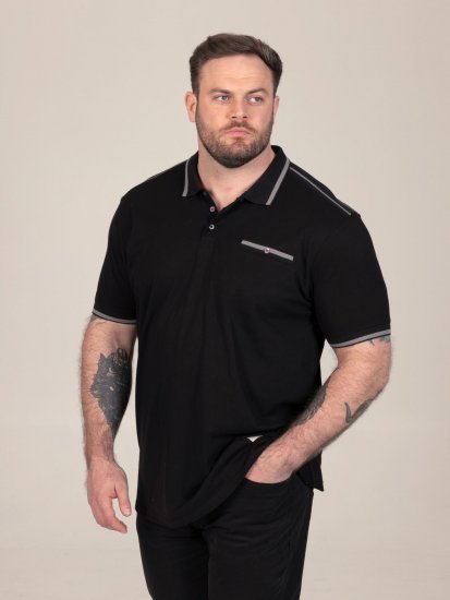 D555 Potts Jersey Polo With Jacquard Collar & Cuffs Noir - Polos - Polos homme grande taille
