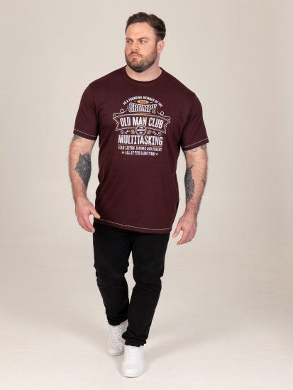 D555 Baldwin Grumpy Old Man Club Print Crew Neck T-shirt Burgundy/ Black Twist - T-shirts - T-shirts Homme Grande Taille