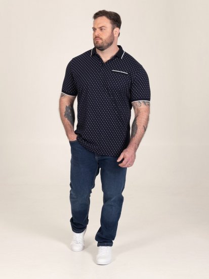 D555 Reid AOP Polo With Jacquard Collar, Pocket And Cuffs Bleu marine - Polos - Polos homme grande taille