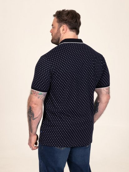 D555 Reid AOP Polo With Jacquard Collar, Pocket And Cuffs Bleu marine - Polos - Polos homme grande taille