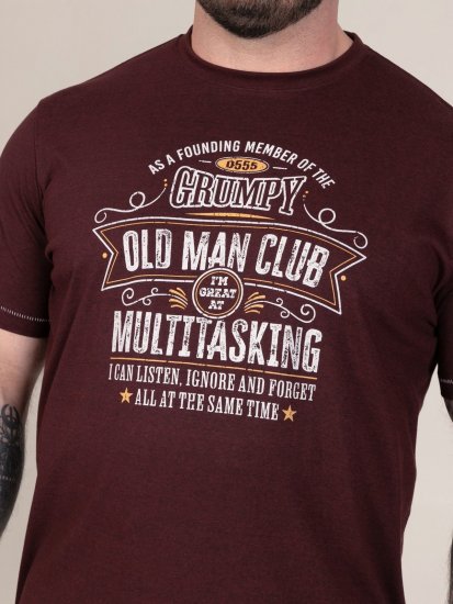 D555 Baldwin Grumpy Old Man Club Print Crew Neck T-shirt Burgundy/ Black Twist - T-shirts - T-shirts Homme Grande Taille