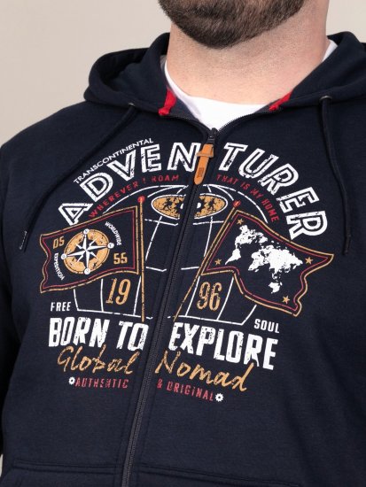 D555 Hector Adventurer Printed Zip Through Hoody Bleu marine - Sweatshirts & hoodies - Sweatshirts/Hoodies grande taille homme