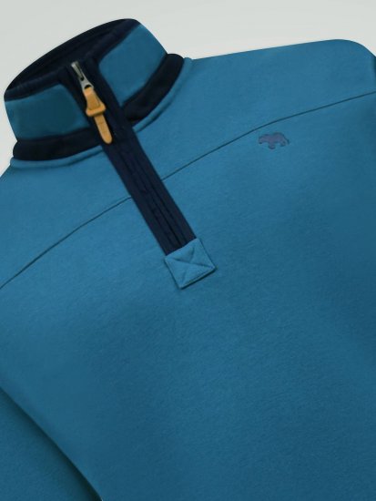 D555 Conway 1 1/4 Zip Neck Fleece Sweatshirt With Bear Logo Teal - Sweatshirts & hoodies - Sweatshirts/Hoodies grande taille homme