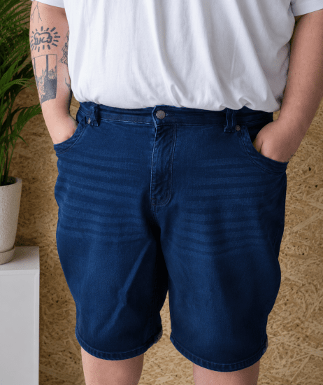 Kam Jeans Pepe Knitted Denim Shorts Random Mid Wash Blue - Shorts - Shorts hommes grande taille