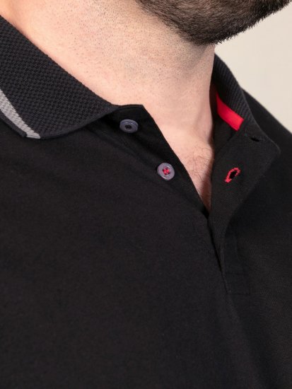 D555 Potts Jersey Polo With Jacquard Collar & Cuffs Noir - Polos - Polos homme grande taille