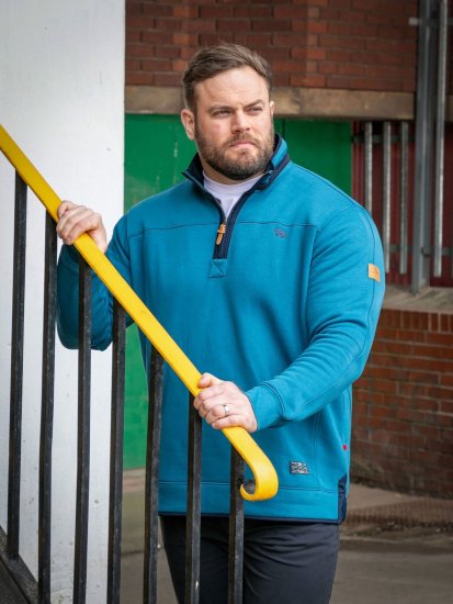 D555 Conway 1 1/4 Zip Neck Fleece Sweatshirt With Bear Logo Teal - Sweatshirts & hoodies - Sweatshirts/Hoodies grande taille homme