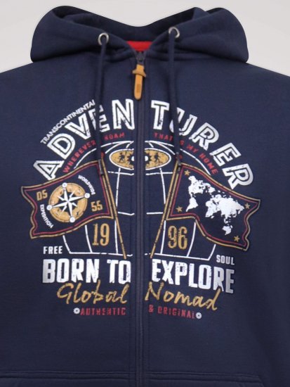 D555 Hector Adventurer Printed Zip Through Hoody Bleu marine - Sweatshirts & hoodies - Sweatshirts/Hoodies grande taille homme