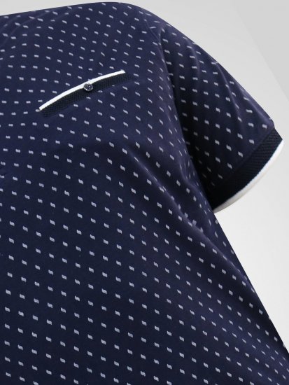 D555 Reid AOP Polo With Jacquard Collar, Pocket And Cuffs Bleu marine - Polos - Polos homme grande taille