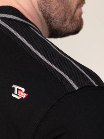 D555 Potts Jersey Polo With Jacquard Collar & Cuffs Noir - Polos - Polos homme grande taille