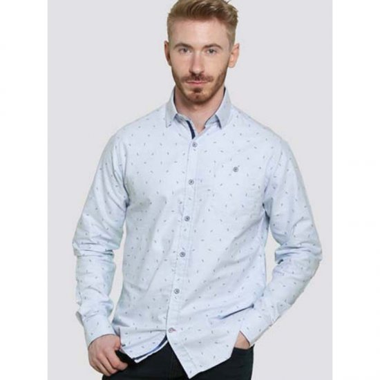 D555 Addington Printed Oxford Shirt Blue - Chemises - Chemises Grandes Tailles Hommes